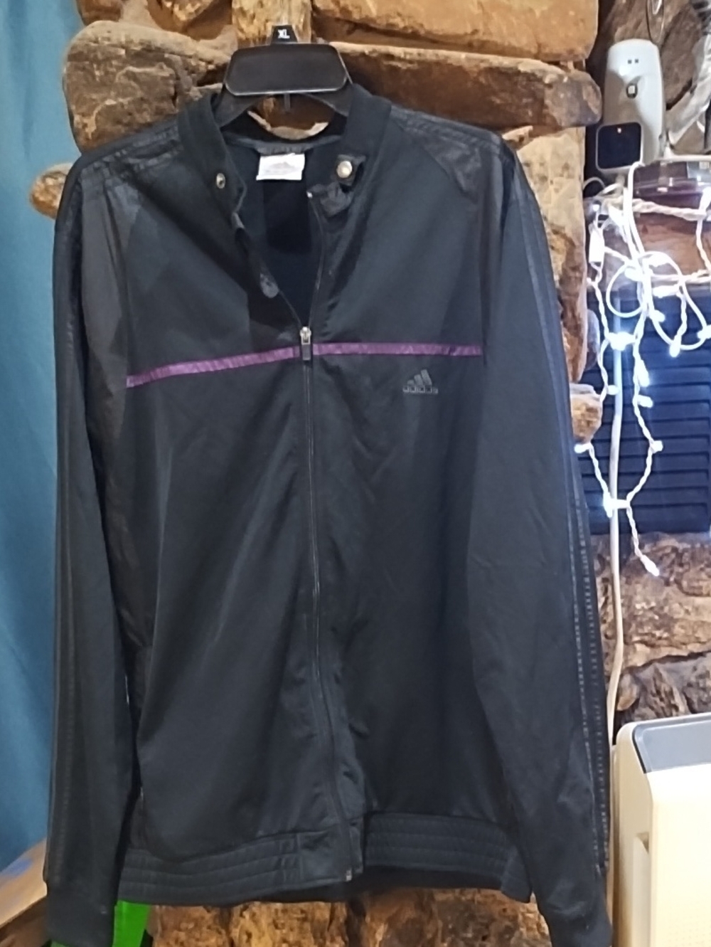 Adidas Men's Black Track Jacket with Purple Accent